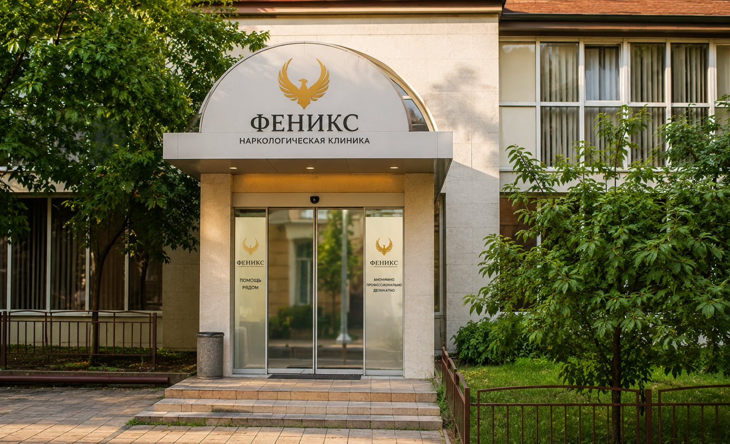 Вход в наркологическую клинику «Феникс» в Краснослободске